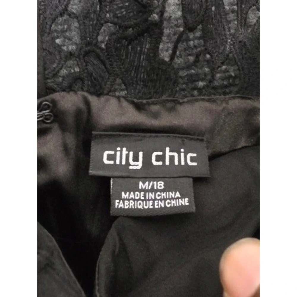 City Chic Lace Catch Dress Black Floral Midi Bell Sleeve Plus Sz M 18 Whimsigoth